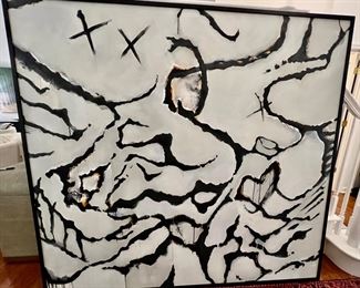 108. Contemporary Black and White Abstract Oil on Canvas  (6' x 6')