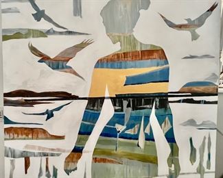 107. Contemporary Silhouette of Woman and Bird by Mary Beth Ihnken (48" x 48")