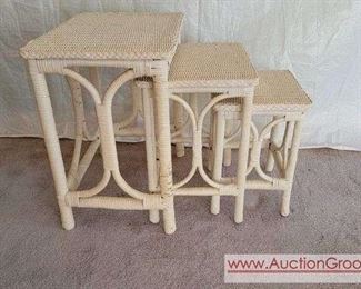 A Set of 3 Wicker Nesting Tables.