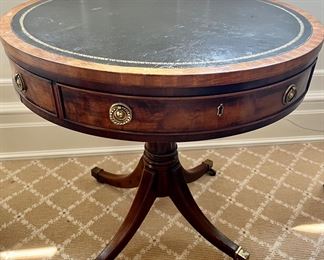 1. Aston Court by Henredon Pedestal Table on Casters w/ Inset Leather Top (28" x 26")
