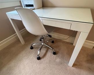7. White Lacquer 2 Drawer Desk w/ Glass Protective Top (47" x 24" x 29")