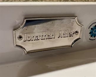 9. Jonathan Adler White Lacquer Desk w/ Chrome X Base (54" x 24" x 30")