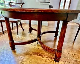 49. Round Dining Table w/ Distressed Finish 2-15" leaves and Protective Pads (56" x 56" x 31")
