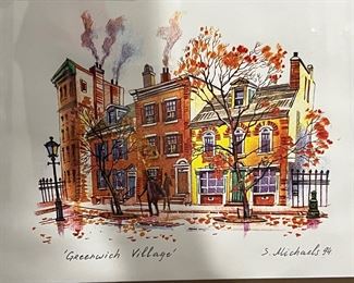 87. "Greenwich Village" Print Signed S. Michaels '74 (19" x 16")