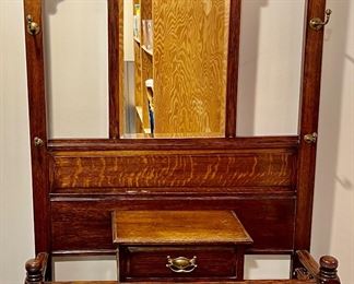 97. Vintage Coat Rack w/ Beveled Mirror (37" x 11" x 78")