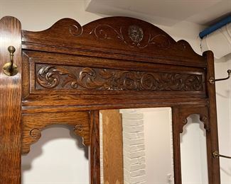 97. Vintage Coat Rack w/ Beveled Mirror (37" x 11" x 78")