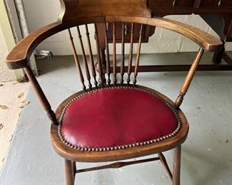 113. Vintage Captains Chair w/ Leather Seat and Nailhead Detail (24" x 16" x 30")