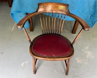 113. Vintage Captains Chair w/ Leather Seat and Nailhead Detail (24" x 16" x 30")