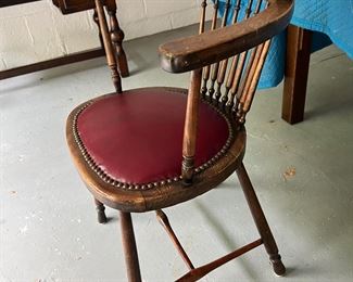 113. Vintage Captains Chair w/ Leather Seat and Nailhead Detail (24" x 16" x 30")