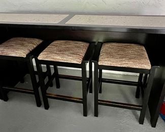 114. Stickley Gathering Island Bar w/ Inset Stone Top (78" x 24" x 36") and 3 Stools (19" x 14" x 27")