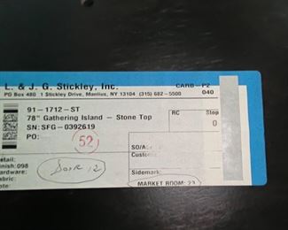 114. Stickley Gathering Island Bar w/ Inset Stone Top (78" x 24" x 36") and 3 Stools (19" x 14" x 27")