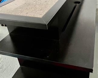 114. Stickley Gathering Island Bar w/ Inset Stone Top (78" x 24" x 36") and 3 Stools (19" x 14" x 27")