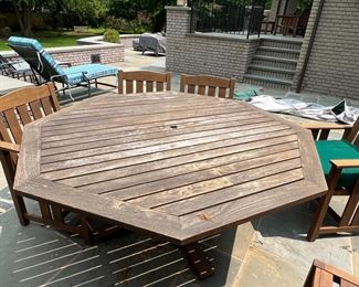 119. Teak Octagon Dining Table (66" x 29") w/ 2 Arm Chairs and 4 Side Chairs