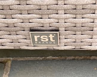 122. RST All Weather Wicker Conversation 8 pc Seating Set w/ Fire Table and Covers 
Sofa (88” x 34” x 29”), Chair (36” x 34” x 28”)Ottoman (31” x 22” x 17”), Coffee Table (46” x 26” x 17”)
Fire Table (49” x 32” x 24”), End Table (18” x 22” x 20”)