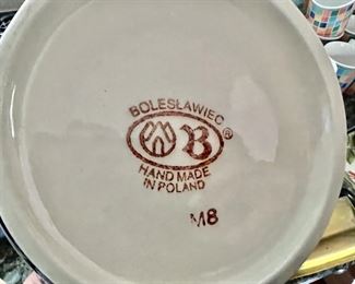 146. Boleslawiec Dishware Hand Made in Poland, 3 Pitchers small medium and large,1 Star Pitcher, 4 Heart Shaped Bowls 1 Flutter edge Serving Bowl,1 Small Bowl 