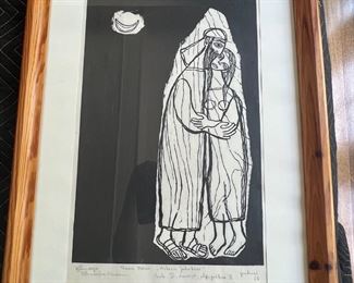 186. Black & White Wood Block Print by Maria Hiszpanska-Neumann (21" x 28")