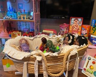 Childs Dolls and baby bed