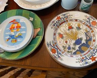 Assortment of Plates,  Serving Pieces and Smurf  Plate