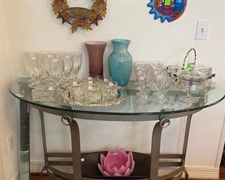 Entryway Console Metal Based Table with Glass Top