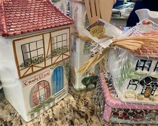 Large Assortment of Fun Pottery Canisters