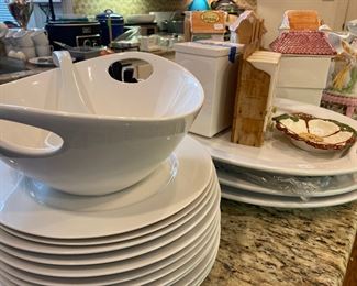 Large White Serving Pieces and dishes from Crate Barrel and IKEA
