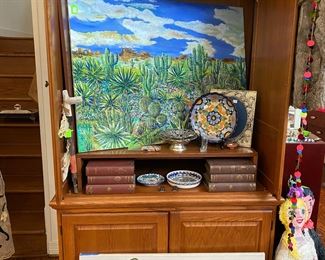 TV Cabinet, Original Art Work, Pottery from Mexico and Bride and Groom Pinata Wedding Set 