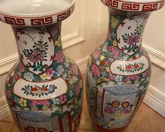Vintage Pair of Tall Asian Vases