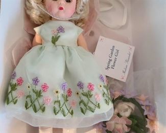 Madame Alexander spring garden flower girl doll and decorative wooden tray with tile and stone