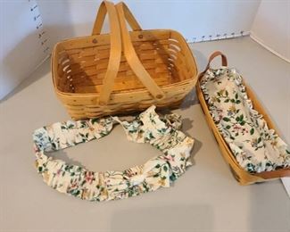 Two Longaberger baskets with liner and trim