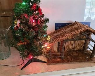26" lighted Christmas tree and 11" tall stable