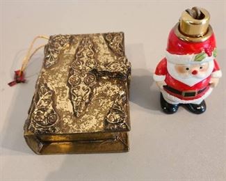 1970s Fitz and Floyd Santa cigarette lighter with decoupage box
