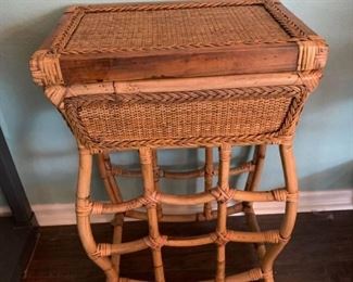 Wicker wine rack table 18x12x26 with removable top/tray