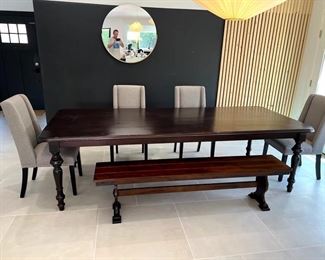 Custom Solid Mahogany Dining Table & Bench - $1,700.00

Dimensions: 108"L x 43.5"W x 30"H

Bench included

Dining chairs sold separately