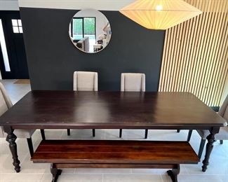 Custom Solid Mahogany Dining Table & Bench - $1,700.00

Dimensions: 108"L x 43.5"W x 30"H

Bench included

Dining chairs sold separately