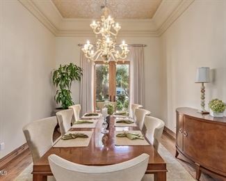 Custom Century Furniture Dining Table & Swaim Chairs - $6,100.00

Set includes dining table, 6 side chairs and 2 end chairs.

Table is made from maple wood

Table dimensions: 94.75"L x 42.74"W x 30"H (including one leaf)

Leaf measures 22"

Side chair dimensions: 22"W x 24"D x 38"H x 20" seat height

Arm chair dimensions: 24.5"W x 24"D x 38"H x 20" seat height
