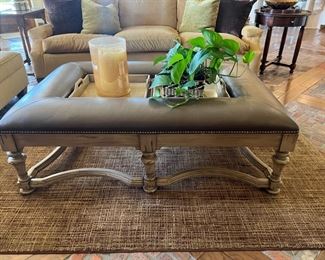 Leather Ottoman Coffee Table - $450.00

Nailhead trim

Slight wear on leather. Sold AS IS.

Dimensions: 53"W x 35.5"D x 19"H