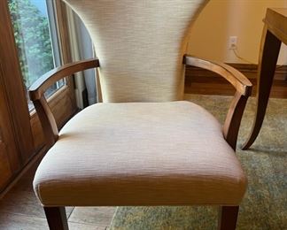 Custom Century Furniture Dining Table & Swaim Chairs - $6,100.00

Set includes dining table, 6 side chairs and 2 end chairs.

Table is made from maple wood

Table dimensions: 94.75"L x 42.74"W x 30"H (including one leaf)

Leaf measures 22"

Side chair dimensions: 22"W x 24"D x 38"H x 20" seat height

Arm chair dimensions: 24.5"W x 24"D x 38"H x 20" seat height
