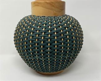 ORIGINAL WOVEN AND TURNED WOODEN VESSEL, SIGNED BY ARTIST