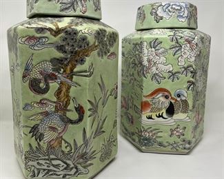 PAIR ASIAN CHINOISERIE JARS