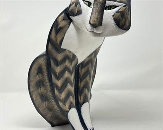 CARVED ACRYLIC FELINE SCULPTURE, SIGNED BY ARTIST