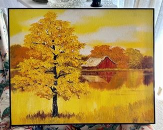 “Fall Mirror” original oil on canvas by Mae Sibley c.1960-1970, framed