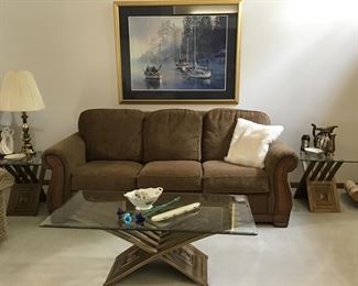 Excellent condition sofa, 3 wonderful glass top tables