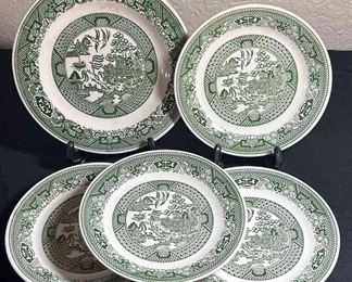 Green Pattern Willow Ware Royal China Plates