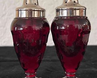 Ruby Red Glass Salt Pepper Shakers