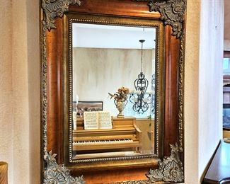 Gorgeous Large Framed Wall Mirror Painted in Copper and Brass Tones 37"W x 49"H x 3.5"D - Beveled Glass