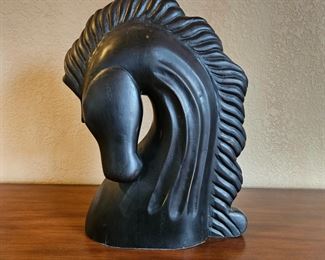 Striking Horse Head Sculpture Made of Painted Wood (Black) - Natural Wear Seen - 19"T x 14"W x 6"D