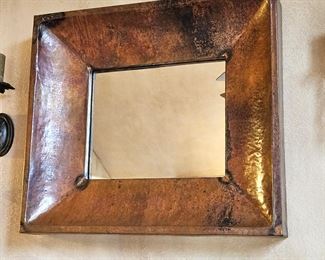  Stunning Hammered Copper Wall Mirror - Measures 38" Square & 6.5"D - Gorgeous Colors Seen From Aging Copper