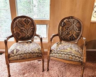 Set of Two Louis XV Walnut Armchairs with Turkish Style Fabric - Very well preserved -