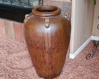 Tall and Heavy Glazed Pottery Urn / Vase with Textured Brown Glaze for a Rustic Effect 29" Tall