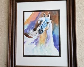  Original Watercolor Wall Art of Horse - Framed and Matted Measures 14" x 17"